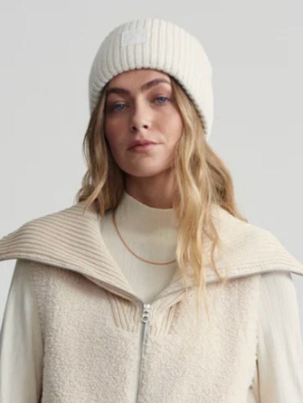 NWT VARLEY Cresta Rib Merino Wool Cuffed Beanie Egret Cream OS